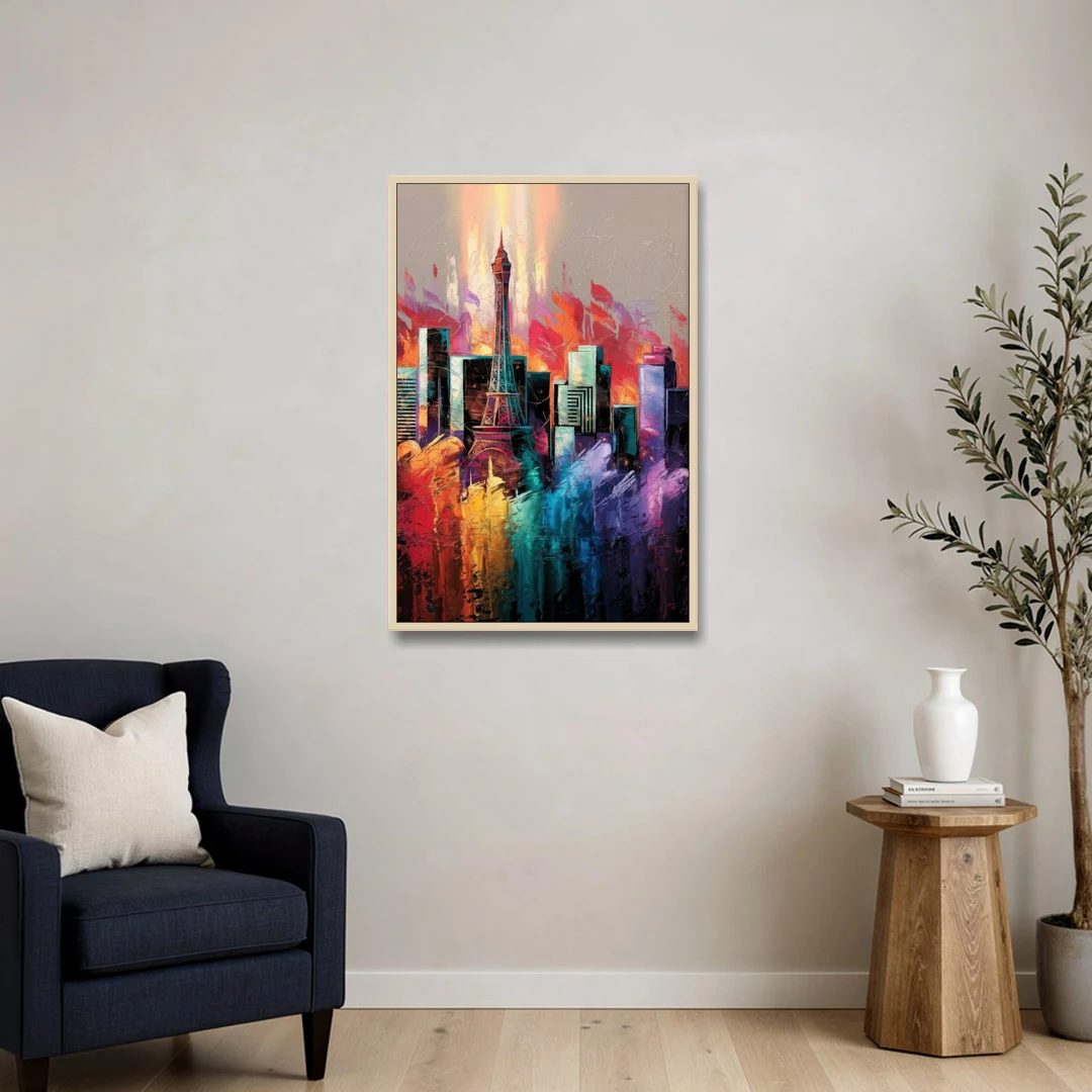 Las Vegas City Skyline - Oak Framed Canvas Wall Art - Sofa - 24x36