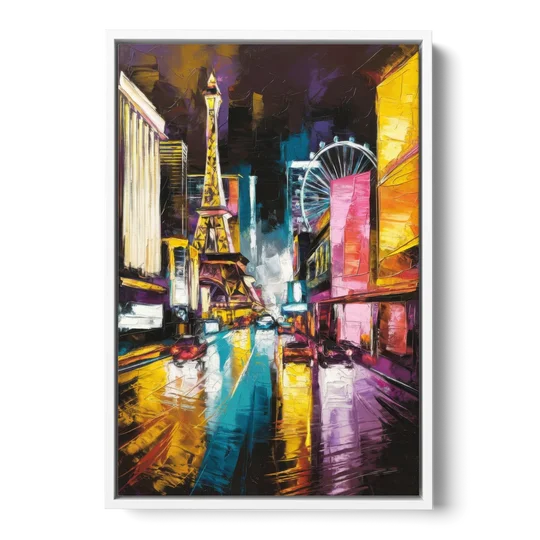 Las Vegas Downtown Energy - White Framed Canvas Wall Art - Front