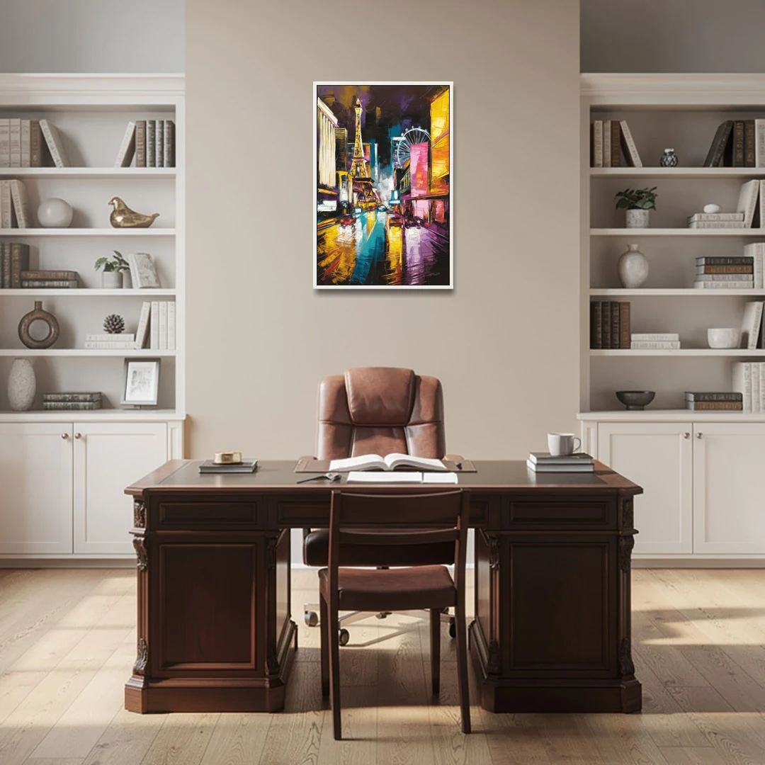 Las Vegas Downtown Energy - White Framed Canvas Wall Art - Office - 24x36