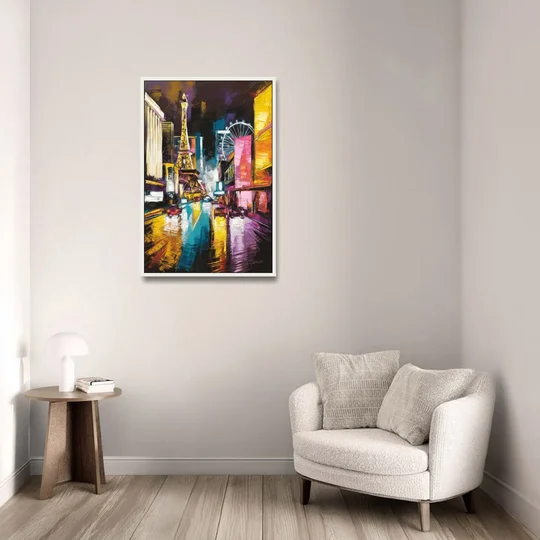 Las Vegas Downtown Energy - White Framed Canvas Wall Art - Sofa - 24x36