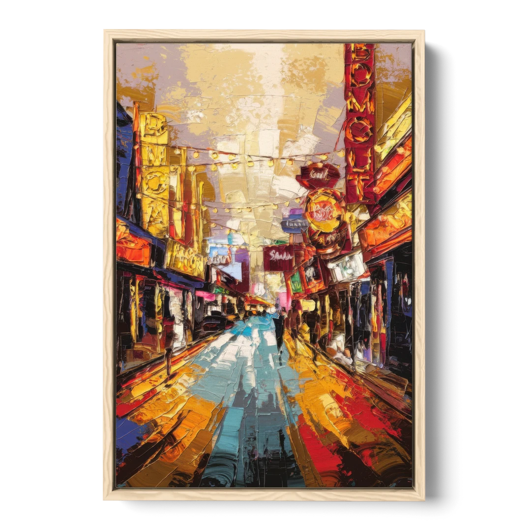 Las Vegas Fremont Street - Oak Framed Canvas Wall Art - Front