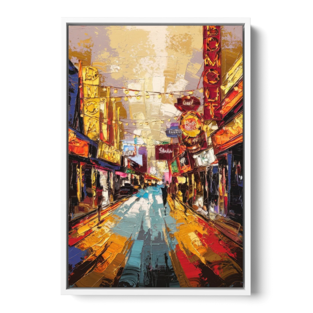 Las Vegas Fremont Street - White Framed Canvas Wall Art - Front