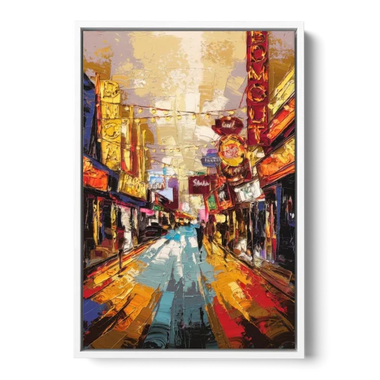 Las Vegas Fremont Street - White Framed Canvas Wall Art - Front