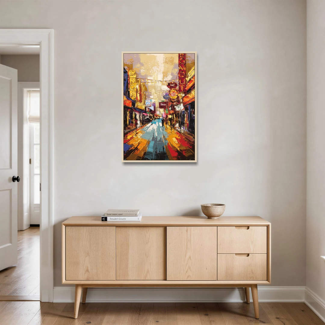 Las Vegas Fremont Street - Oak Framed Canvas Wall Art - Coffee Table - 24x36