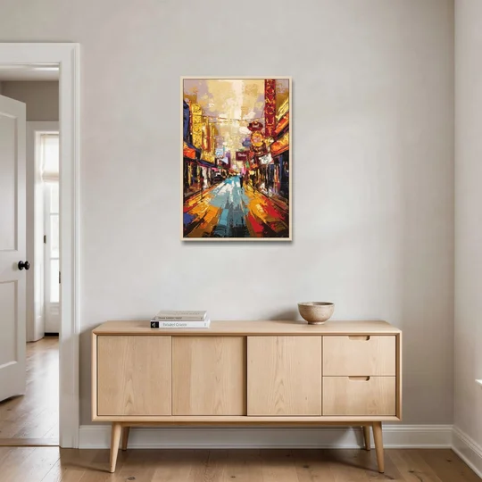 Las Vegas Fremont Street - Oak Framed Canvas Wall Art - Coffee Table - 24x36