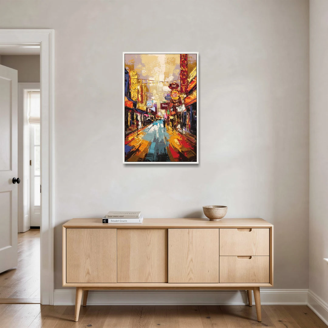 Las Vegas Fremont Street - White Framed Canvas Wall Art - Coffee Table - 24x36