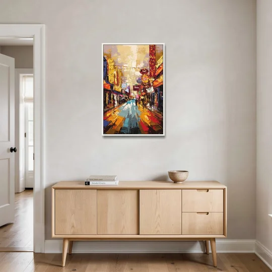 Las Vegas Fremont Street - White Framed Canvas Wall Art - Coffee Table - 24x36