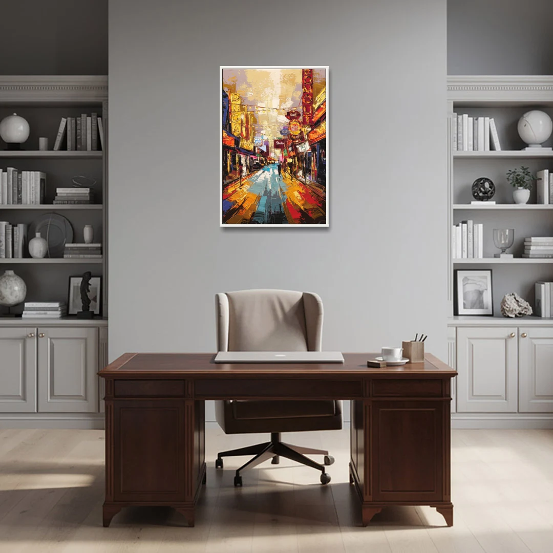 Las Vegas Fremont Street - White Framed Canvas Wall Art - Office - 24x36