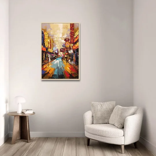 Las Vegas Fremont Street - Oak Framed Canvas Wall Art - Sofa - 24x36