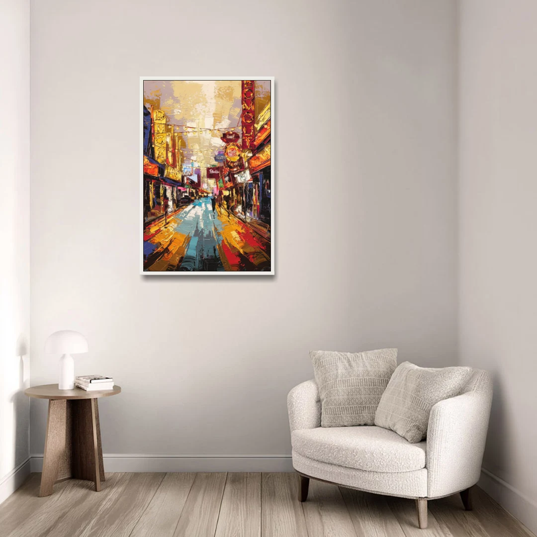 Las Vegas Fremont Street - White Framed Canvas Wall Art - Sofa - 24x36