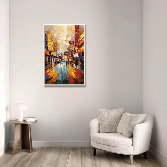 Las Vegas Fremont Street - White Framed Canvas Wall Art - Sofa - 24x36