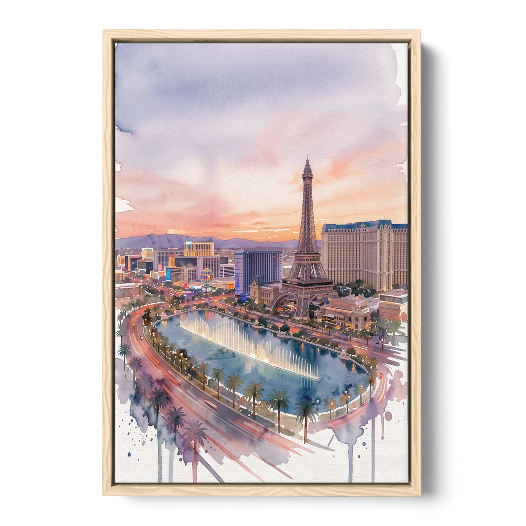Las Vegas Iconic Strip - Oak Framed Canvas Wall Art - Front