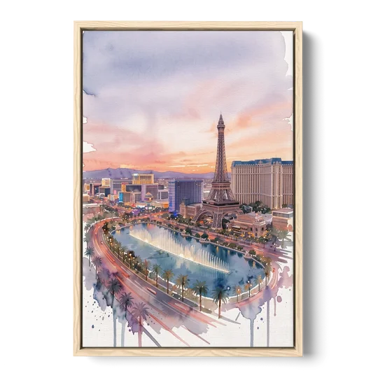 Las Vegas Iconic Strip - Oak Framed Canvas Wall Art - Front