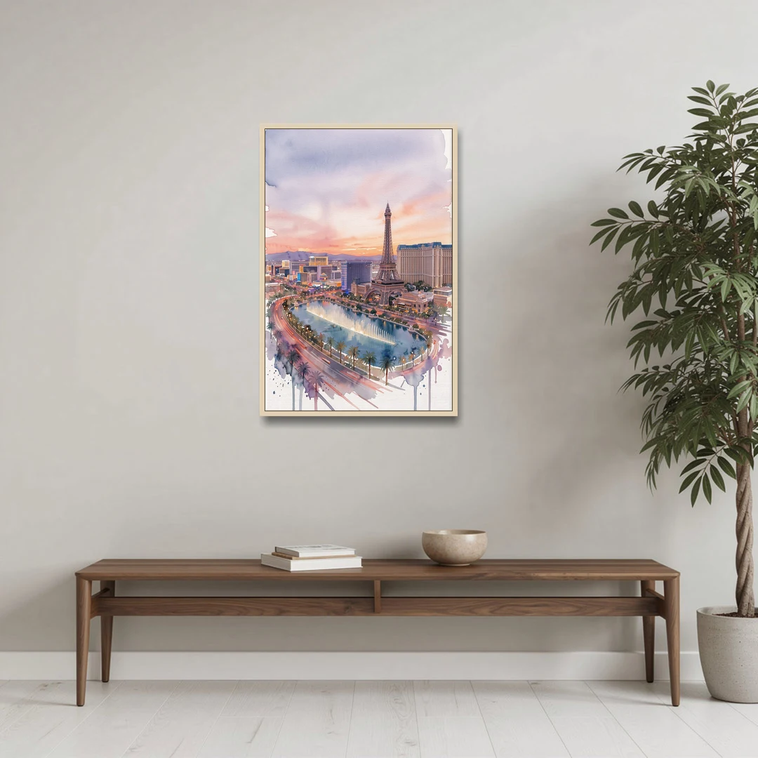 Las Vegas Iconic Strip - Oak Framed Canvas Wall Art - Coffee Table - 24x36