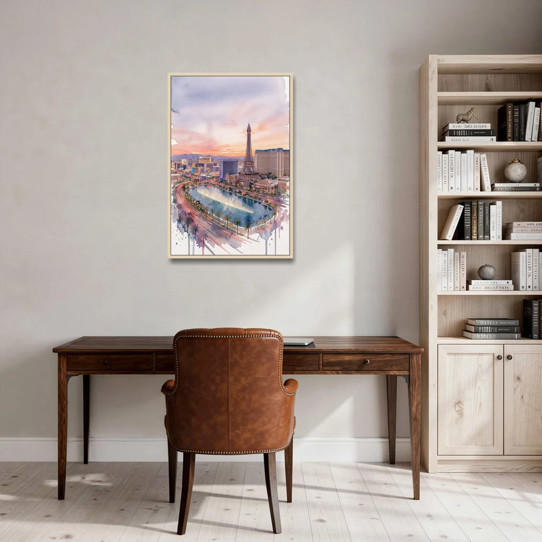 Las Vegas Iconic Strip - Oak Framed Canvas Wall Art - Office - 24x36