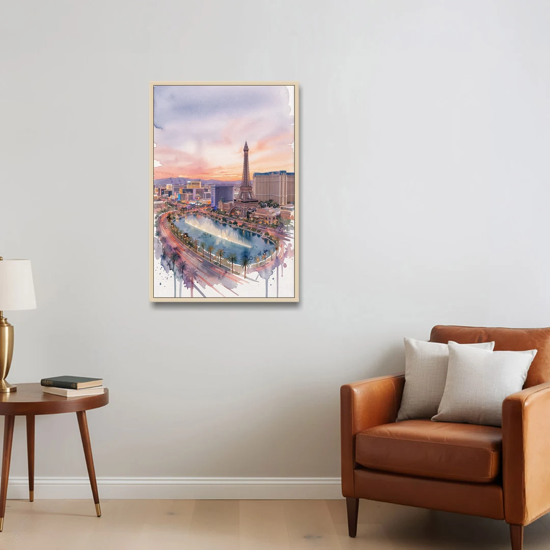 Las Vegas Iconic Strip - Oak Framed Canvas Wall Art - Sofa - 24x36