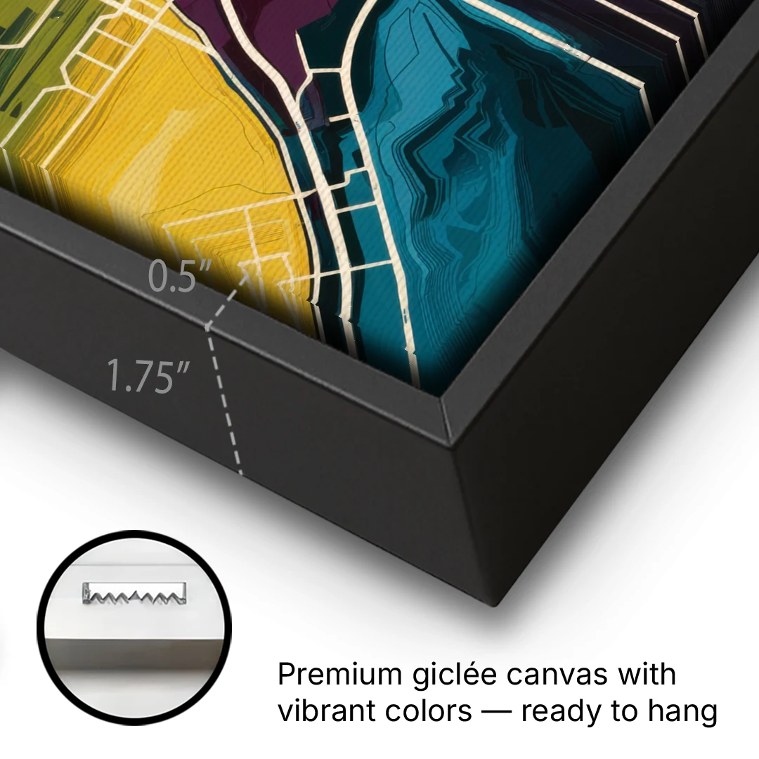 Las Vegas Map Design - Black Framed Canvas Wall Art - Gallery Wrap Corner