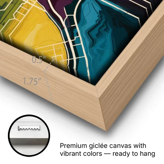 Las Vegas Map Design - Oak Framed Canvas Wall Art - Gallery Wrap Corner