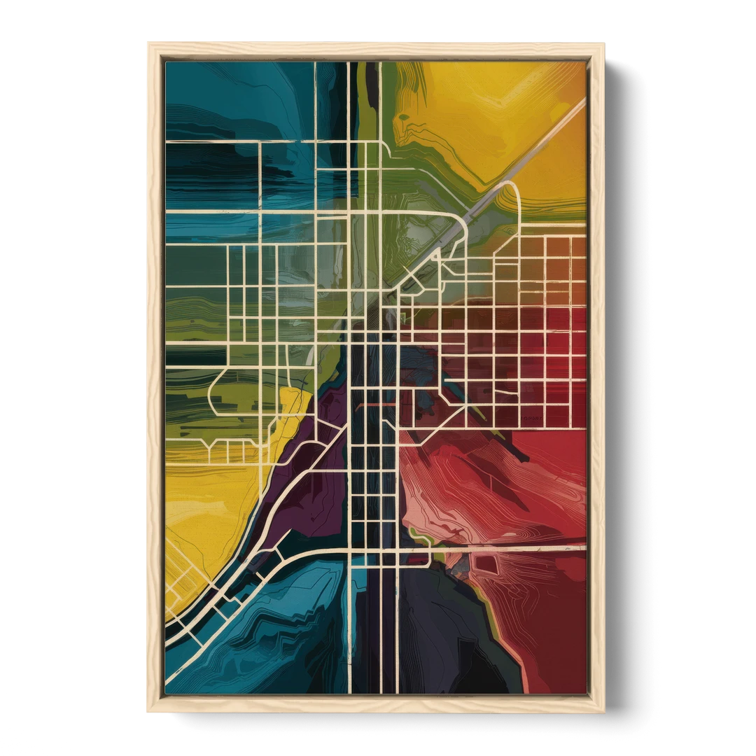 Las Vegas Map Design - Oak Framed Canvas Wall Art - Front