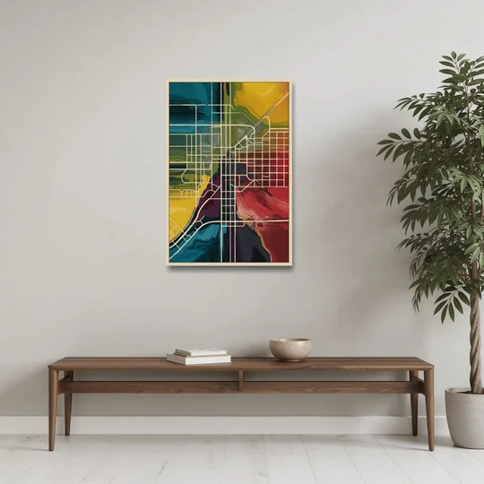 Las Vegas Map Design - Oak Framed Canvas Wall Art - Coffee Table - 24x36
