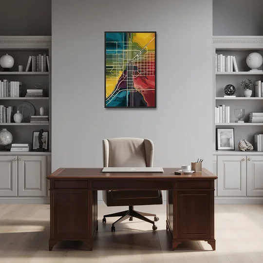 Las Vegas Map Design - Black Framed Canvas Wall Art - Office - 24x36