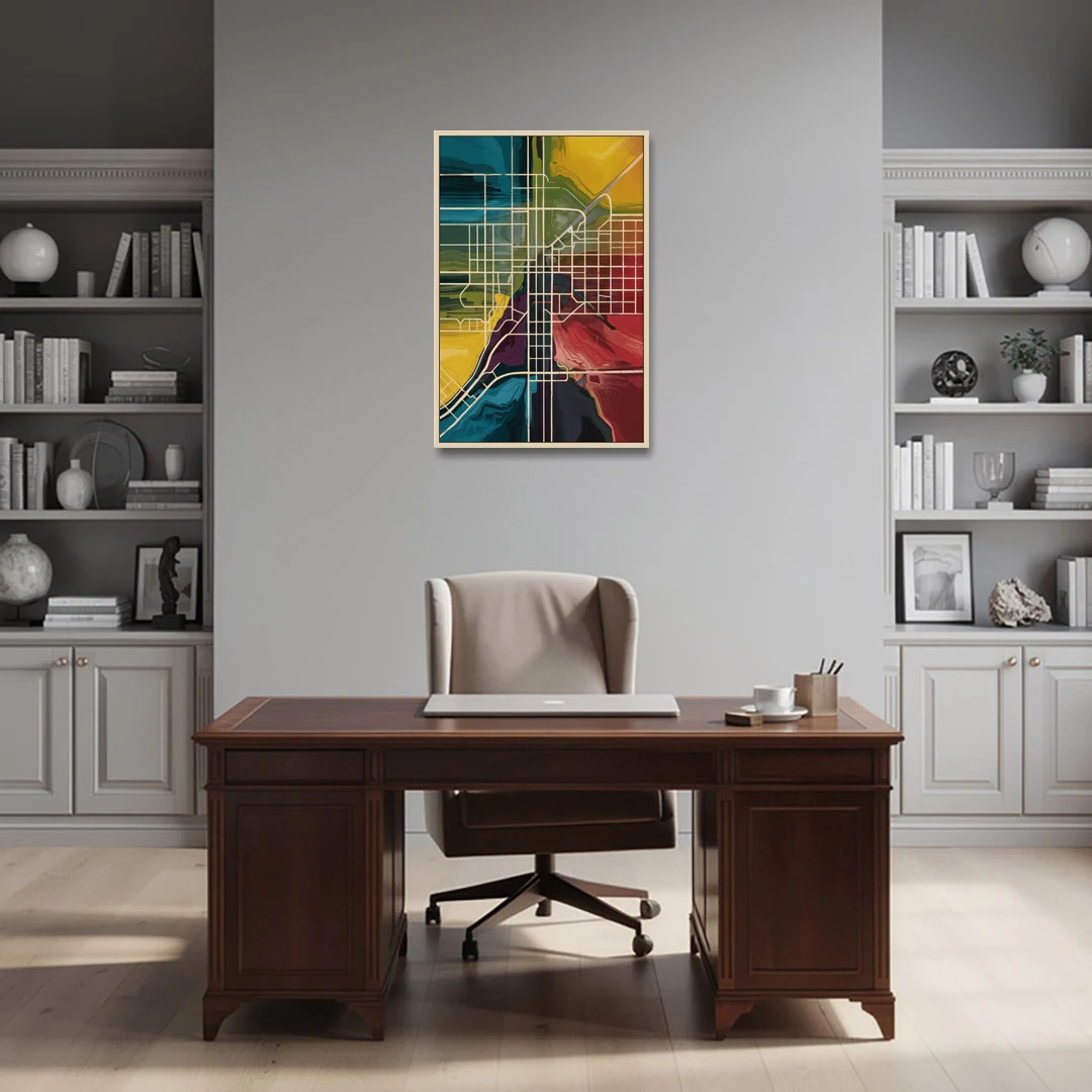 Las Vegas Map Design - Oak Framed Canvas Wall Art - Office - 24x36