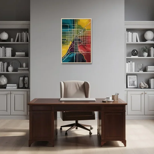 Las Vegas Map Design - Oak Framed Canvas Wall Art - Office - 24x36