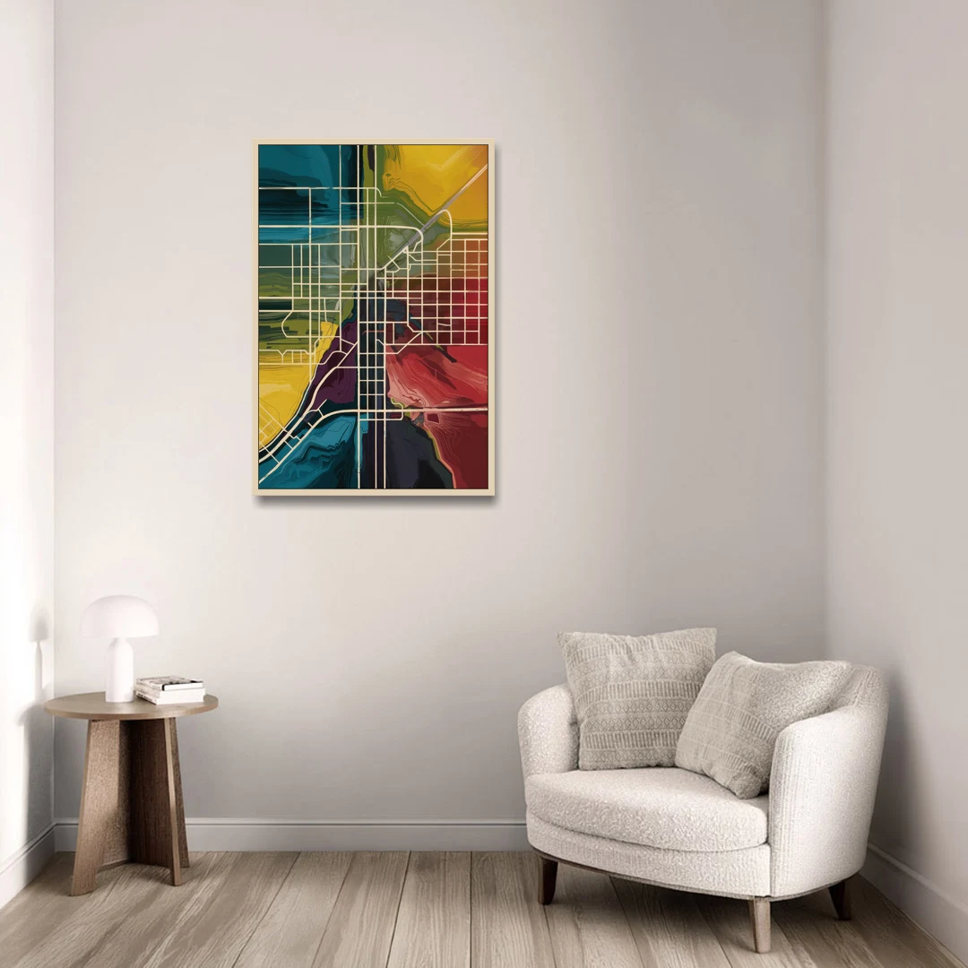 Las Vegas Map Design - Oak Framed Canvas Wall Art - Sofa - 24x36
