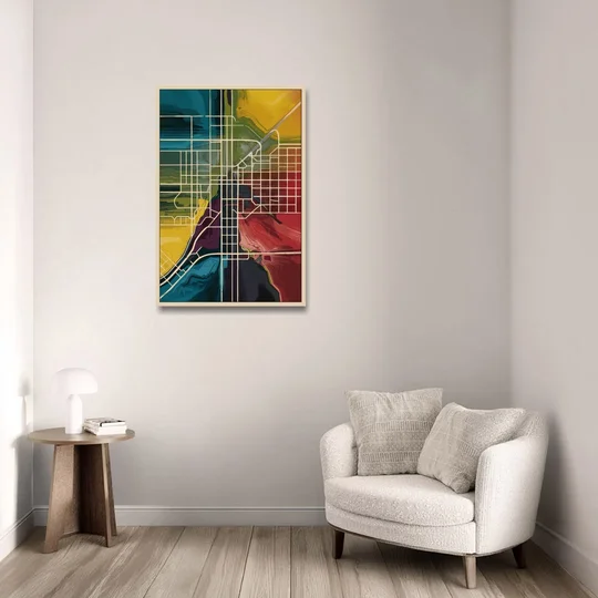 Las Vegas Map Design - Oak Framed Canvas Wall Art - Sofa - 24x36