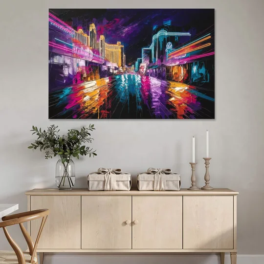 Las Vegas Neon Nights - Canvas Wall Art - Coffee Table - 60x40
