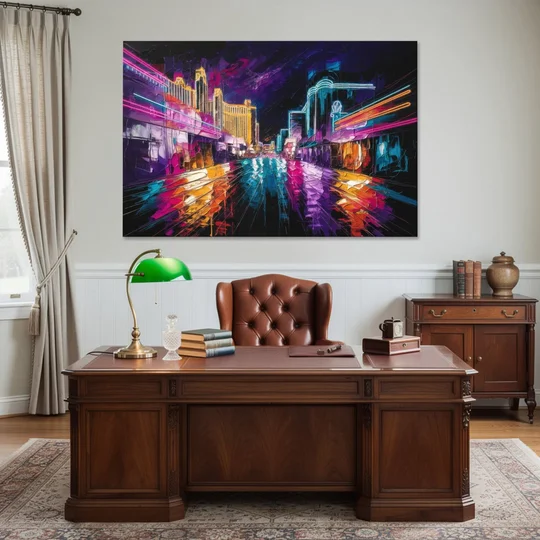 Las Vegas Neon Nights - Canvas Wall Art - Office - 60x40