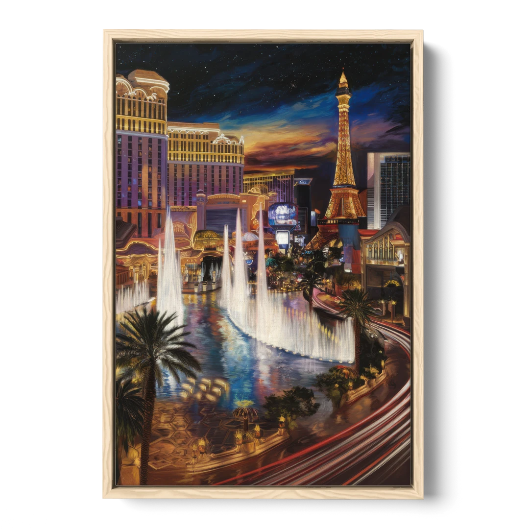 Las Vegas Nightscape - Oak Framed Canvas Wall Art - Front