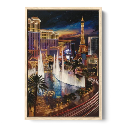 Las Vegas Nightscape - Oak Framed Canvas Wall Art - Front