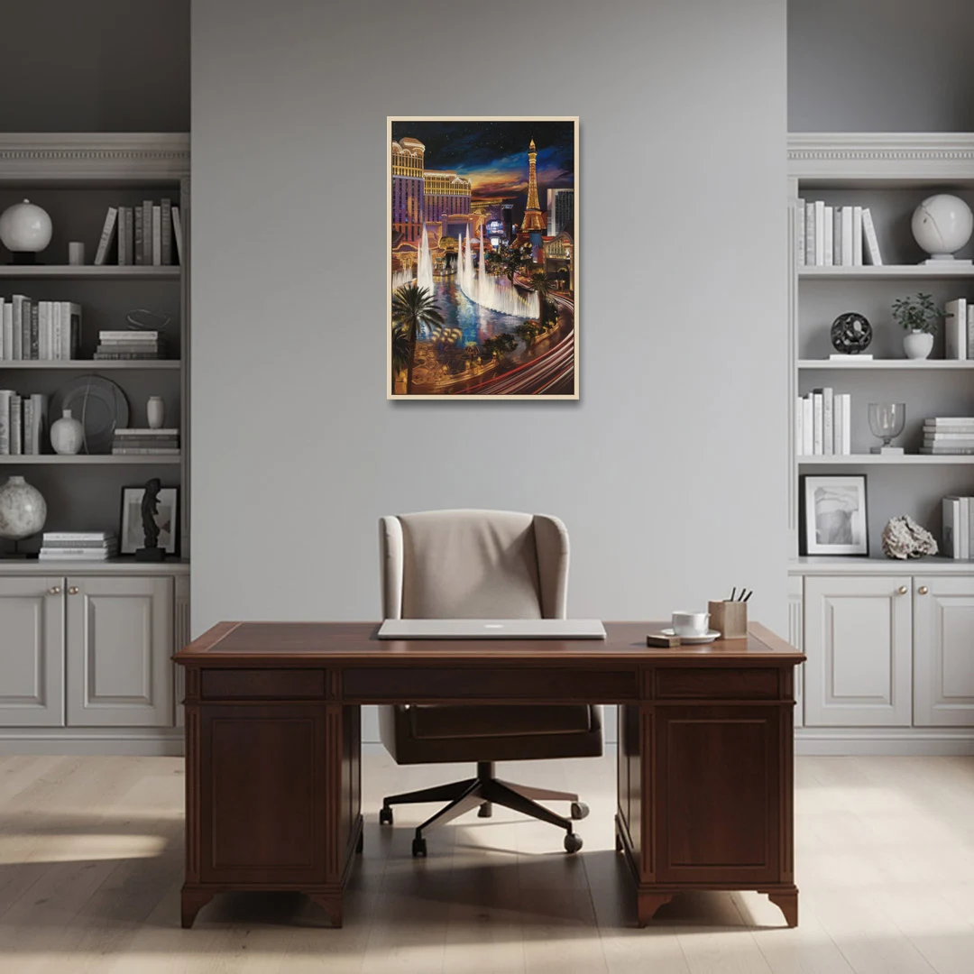 Las Vegas Nightscape - Oak Framed Canvas Wall Art - Office - 24x36