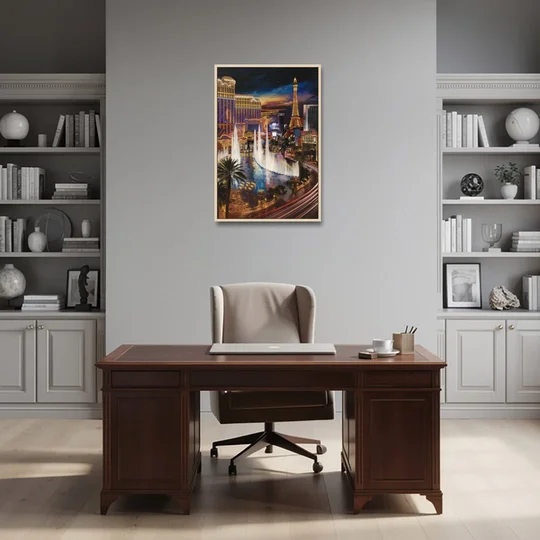 Las Vegas Nightscape - Oak Framed Canvas Wall Art - Office - 24x36