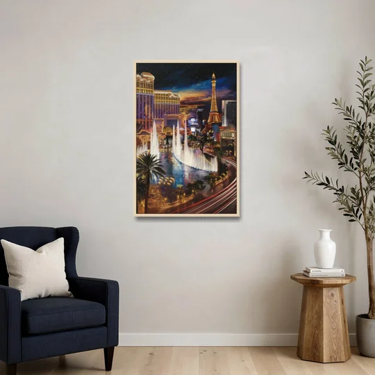 Las Vegas Nightscape - Oak Framed Canvas Wall Art - Sofa - 24x36