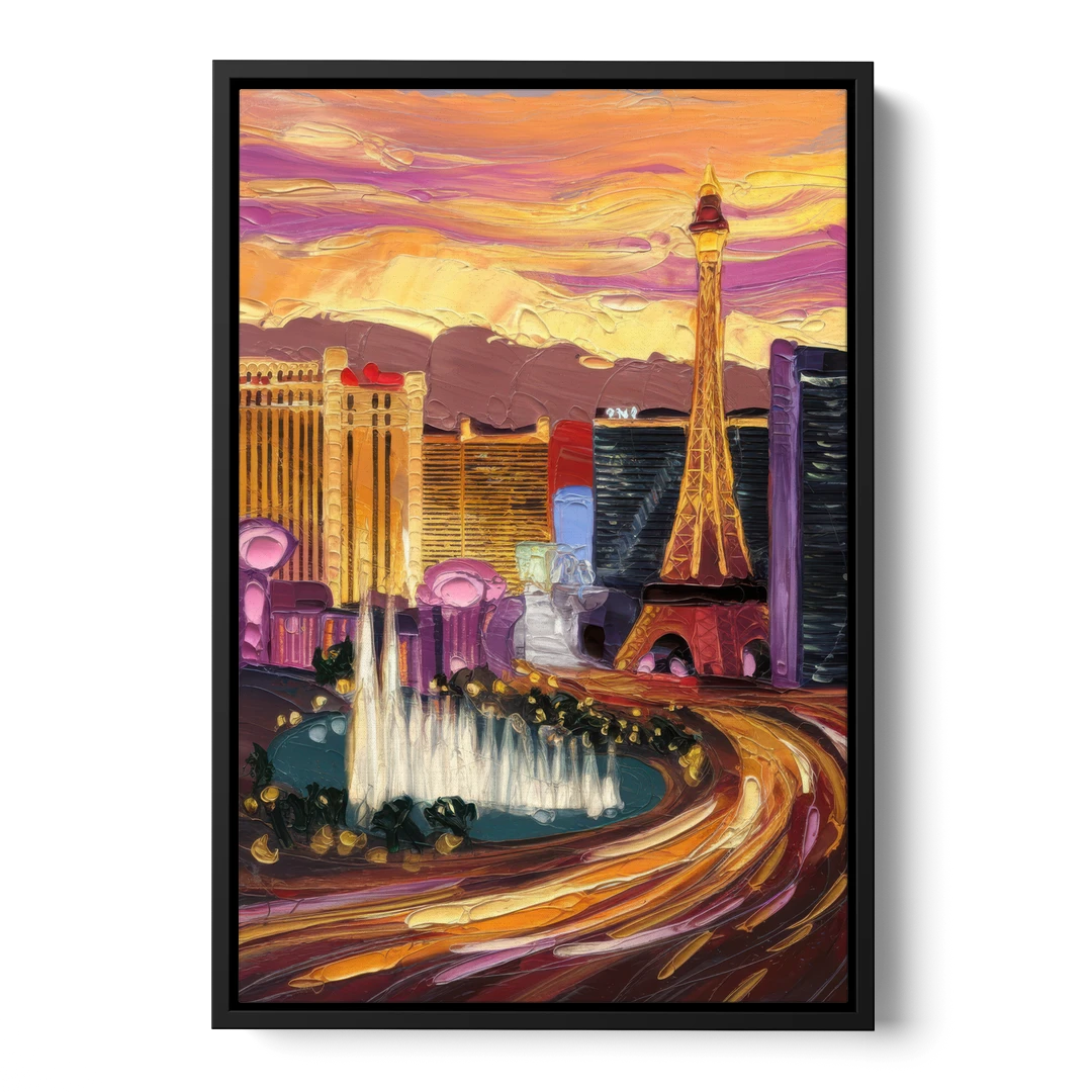 Las Vegas Skyline at Sunset - Black Framed Canvas Wall Art - Front