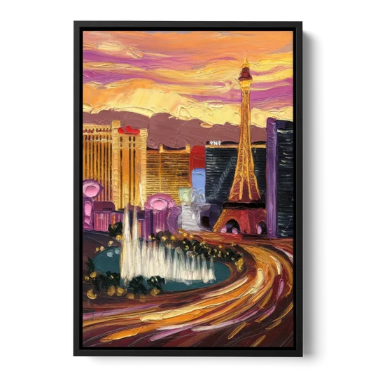 Las Vegas Skyline at Sunset - Black Framed Canvas Wall Art - Front