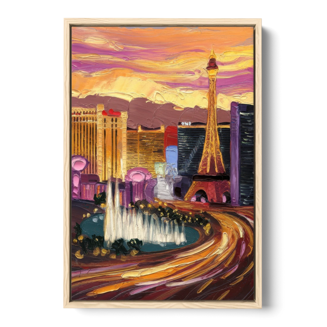 Las Vegas Skyline at Sunset - Oak Framed Canvas Wall Art - Front