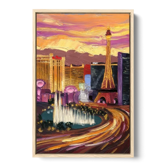 Las Vegas Skyline at Sunset - Oak Framed Canvas Wall Art - Front