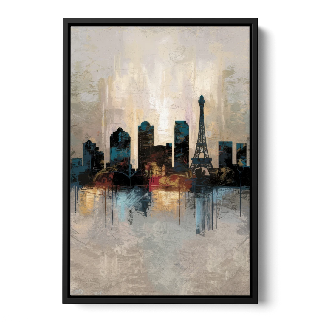 Las Vegas Skyline Silhouette - Black Framed Canvas Wall Art - Front