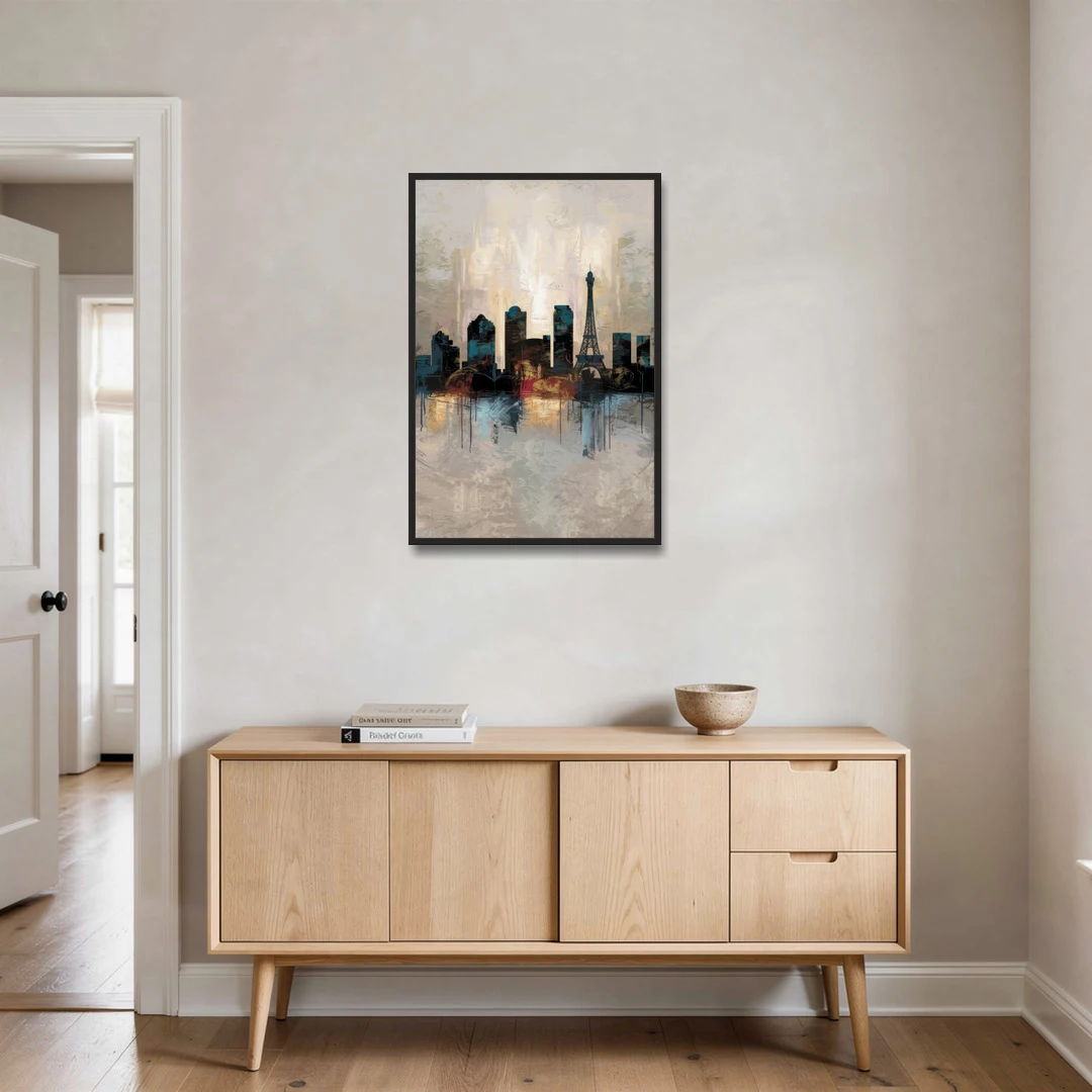 Las Vegas Skyline Silhouette - Black Framed Canvas Wall Art - Coffee Table - 24x36