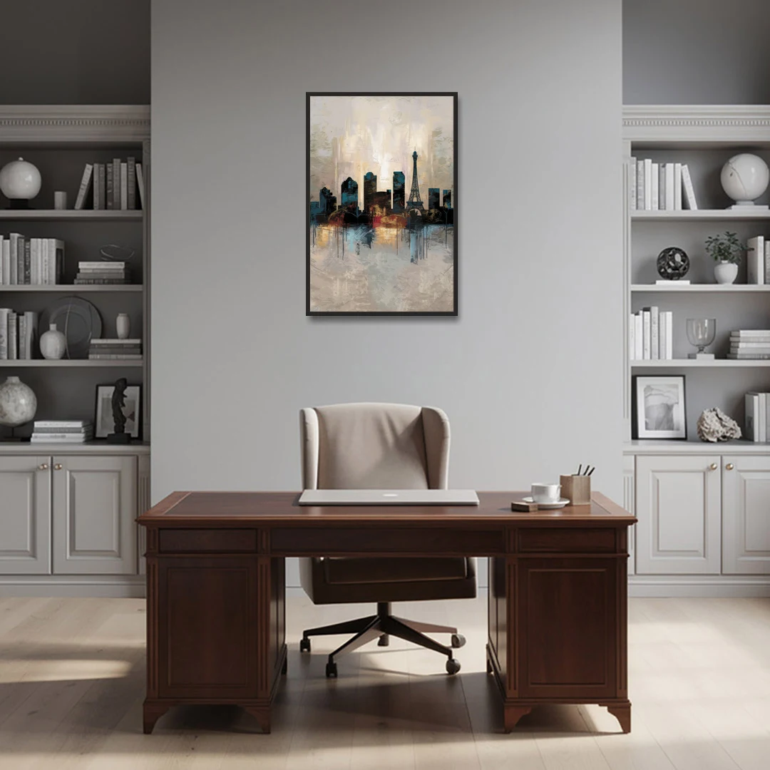 Las Vegas Skyline Silhouette - Black Framed Canvas Wall Art - Office - 24x36