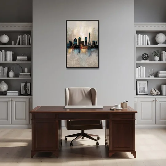 Las Vegas Skyline Silhouette - Black Framed Canvas Wall Art - Office - 24x36