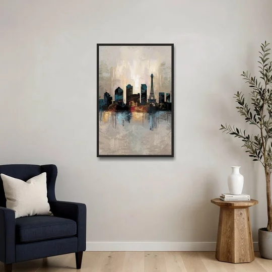 Las Vegas Skyline Silhouette - Black Framed Canvas Wall Art - Sofa - 24x36