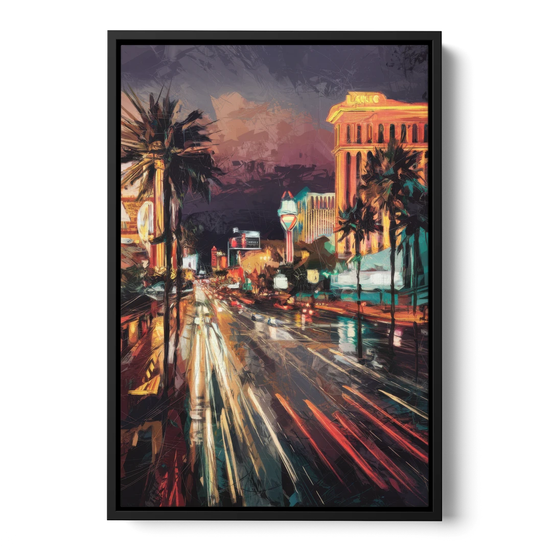 Las Vegas Strip Lights - Black Framed Canvas Wall Art - Front
