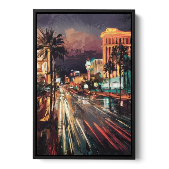 Las Vegas Strip Lights - Black Framed Canvas Wall Art - Front