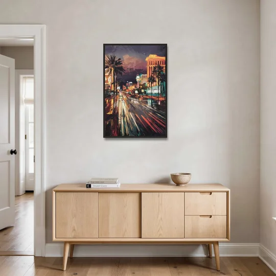 Las Vegas Strip Lights - Black Framed Canvas Wall Art - Coffee Table - 24x36