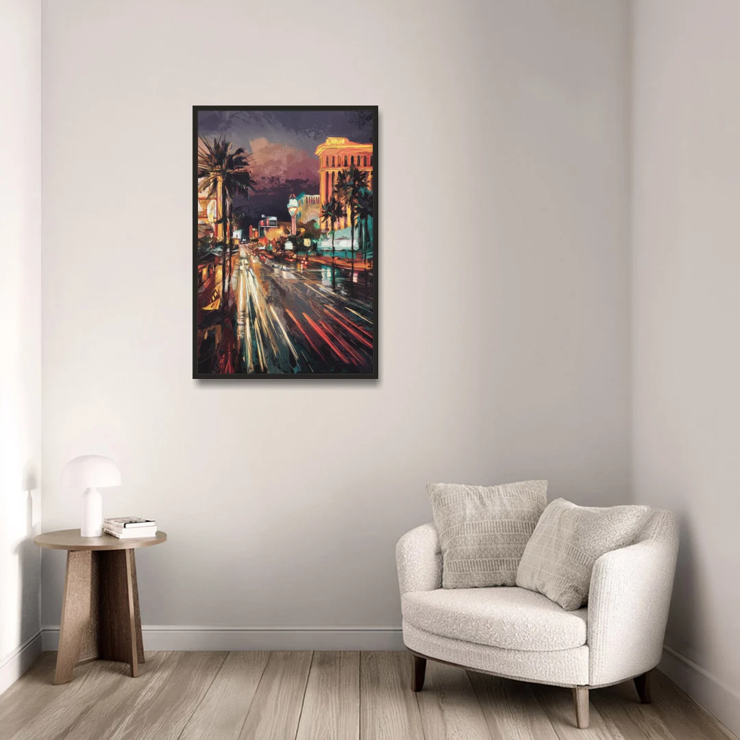 Las Vegas Strip Lights - Black Framed Canvas Wall Art - Sofa - 24x36