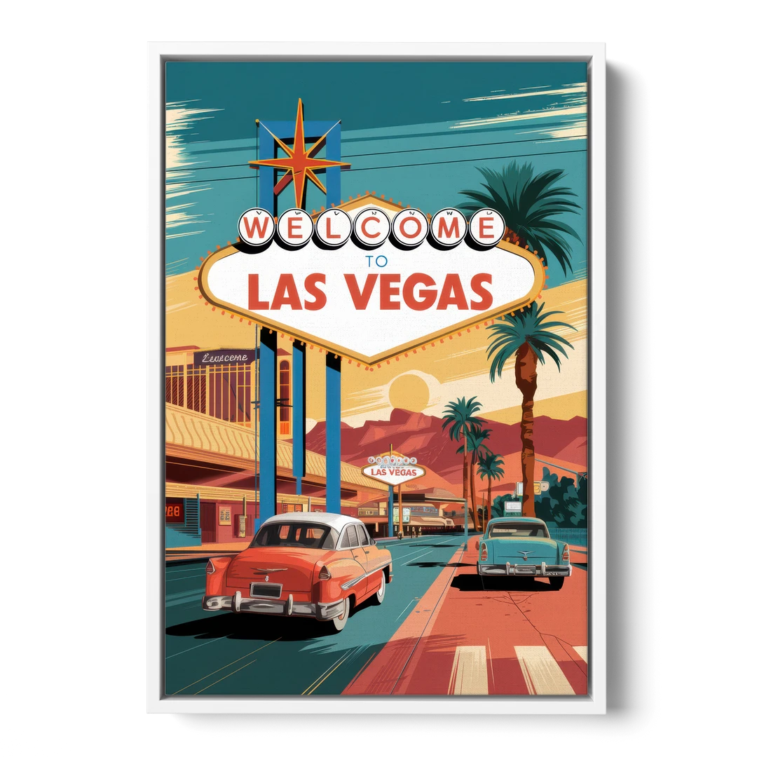 Las Vegas Vintage Vibes - White Framed Canvas Wall Art - Front